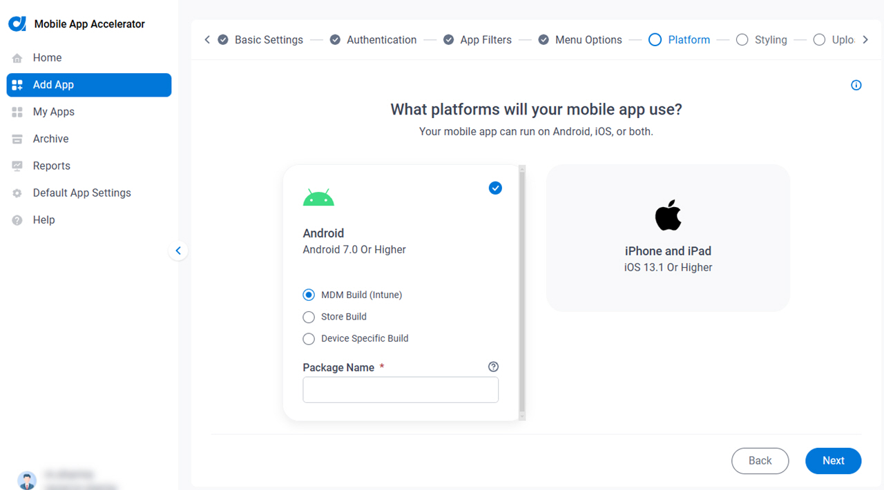 What platforms will your mobile app use screen Android