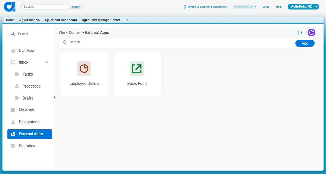 External Apps screen