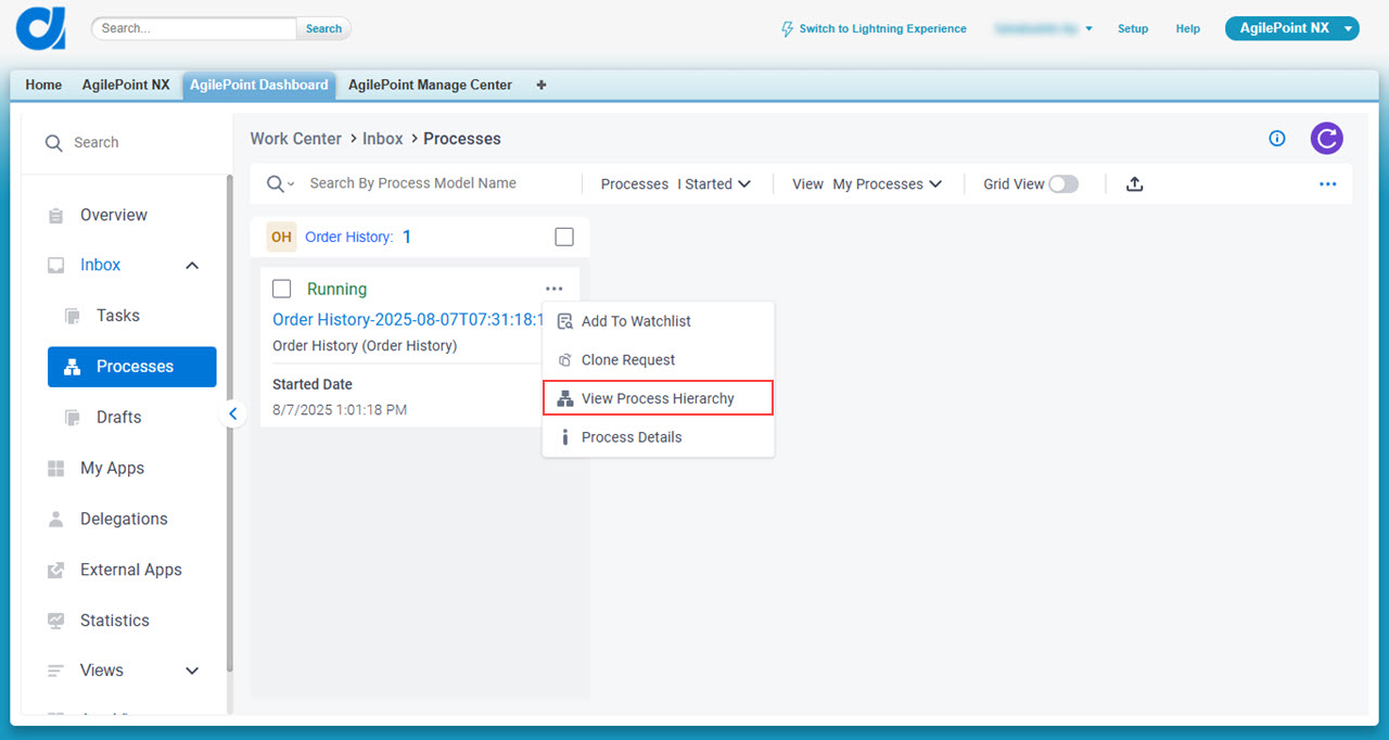 Click View Process Hierarchy