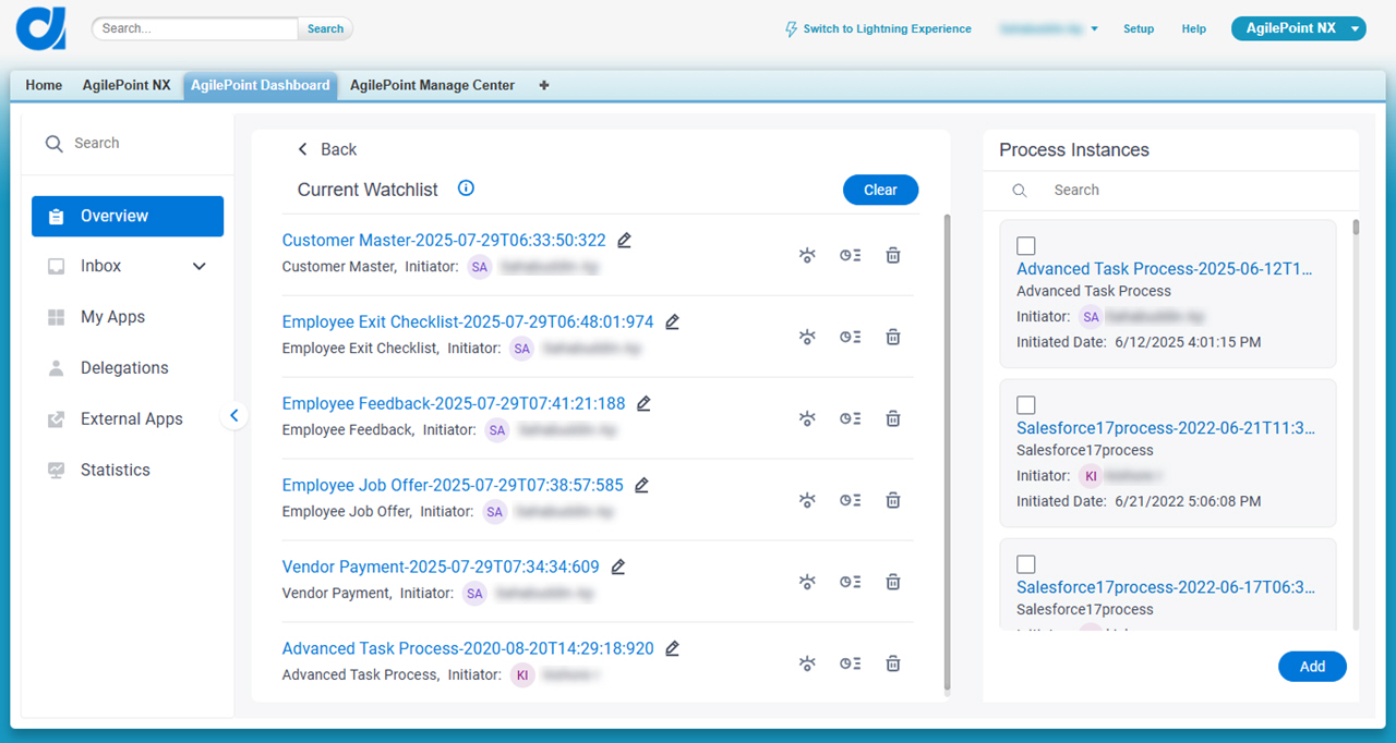 Manage Watchlist screen