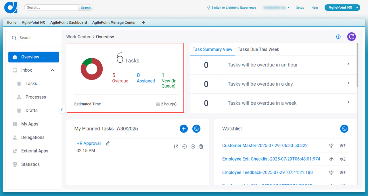 Task Statistics screen