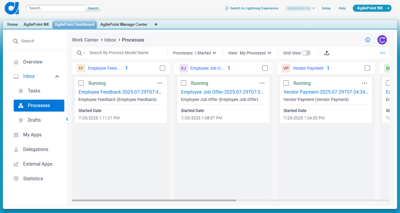 Processes screen