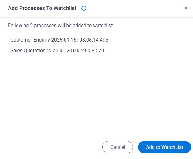 Add Processes To Watchlist screen
