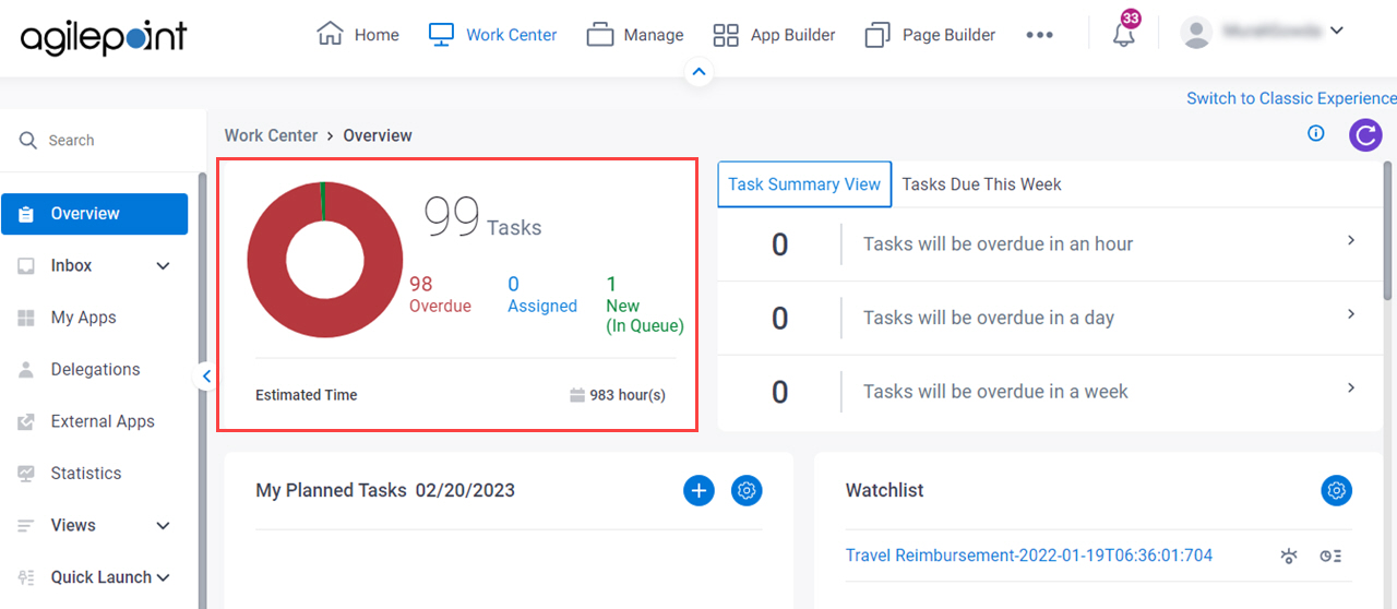 Task Statistics screen