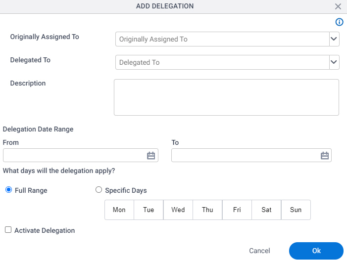 Add Delegation screen