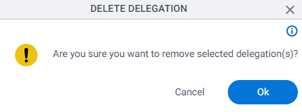 Delete Delegation screen