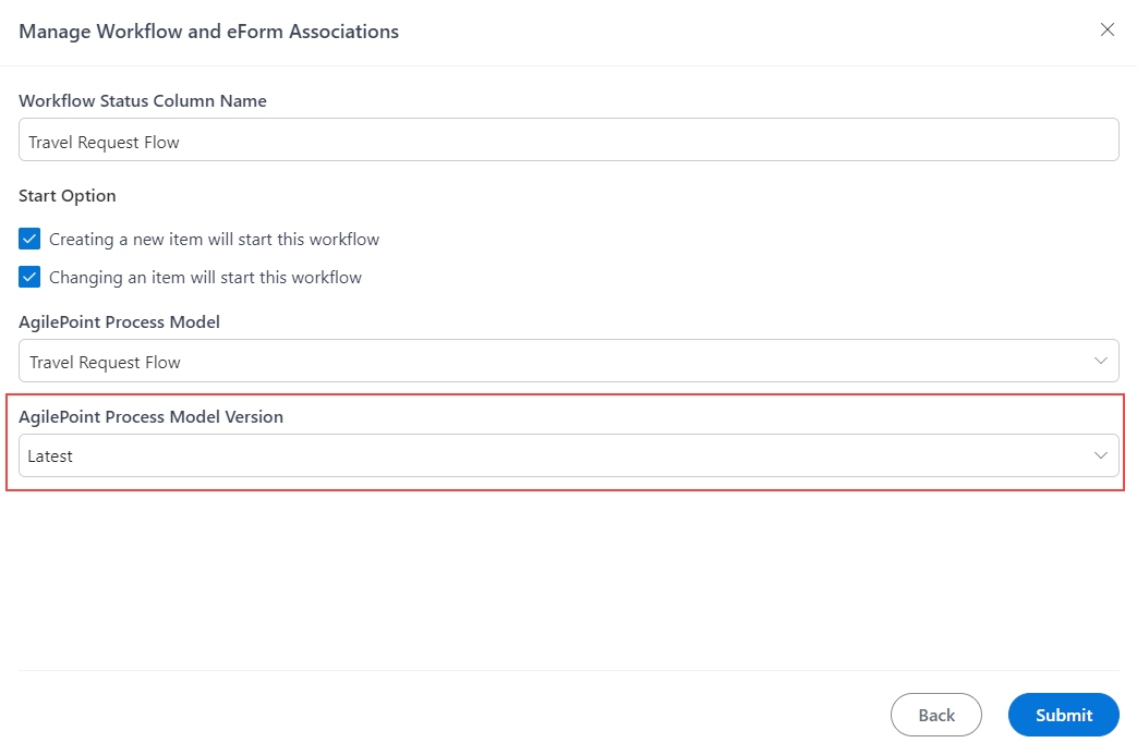 Select Process Model Version