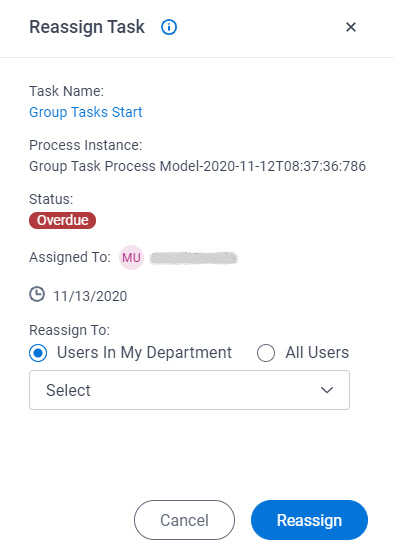 Reassign Task screen