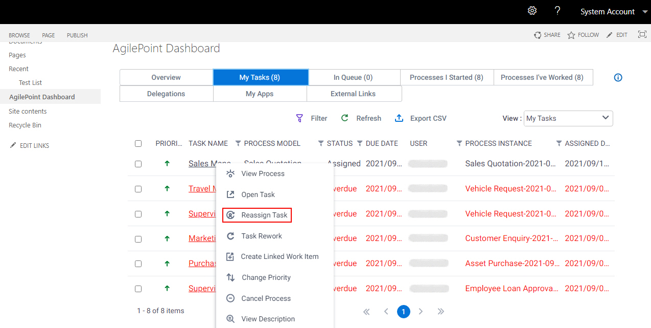 Click Reassign Task