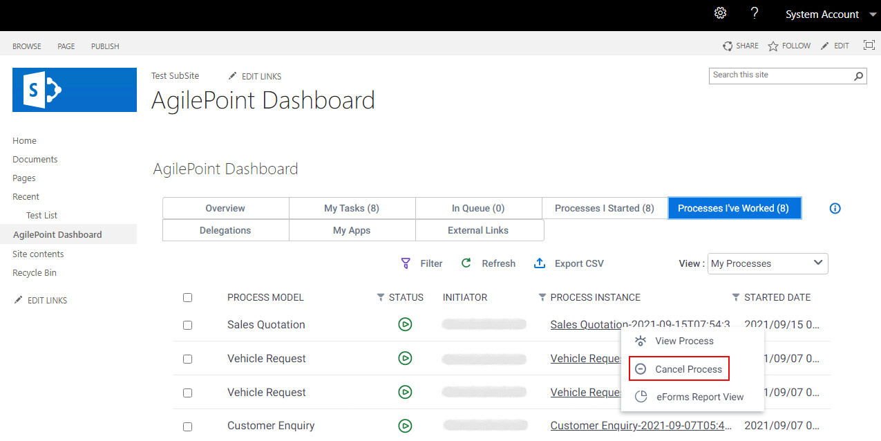 Click Process I Worked Cancel Process