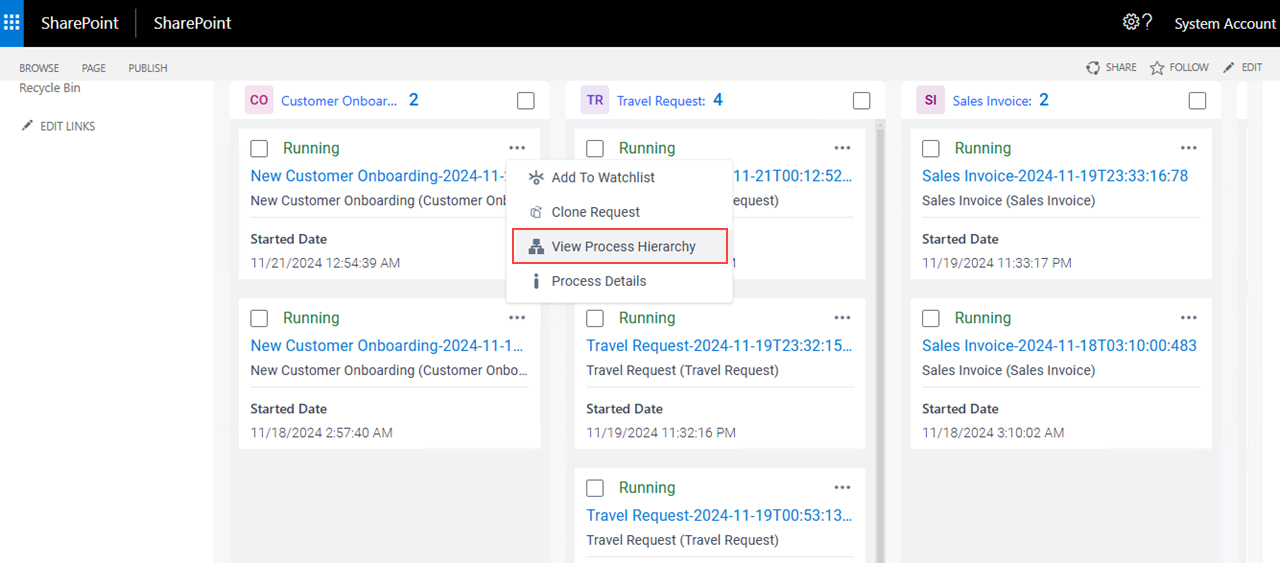 Click View Process Hierarchy