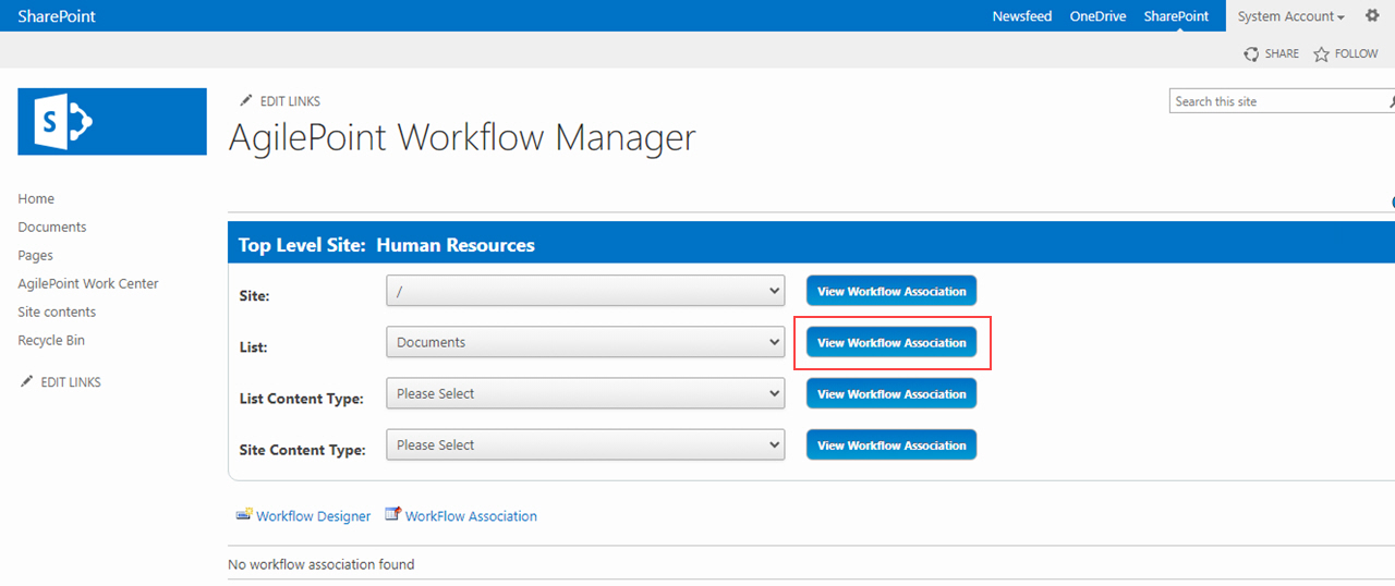 Click View Workflow Association