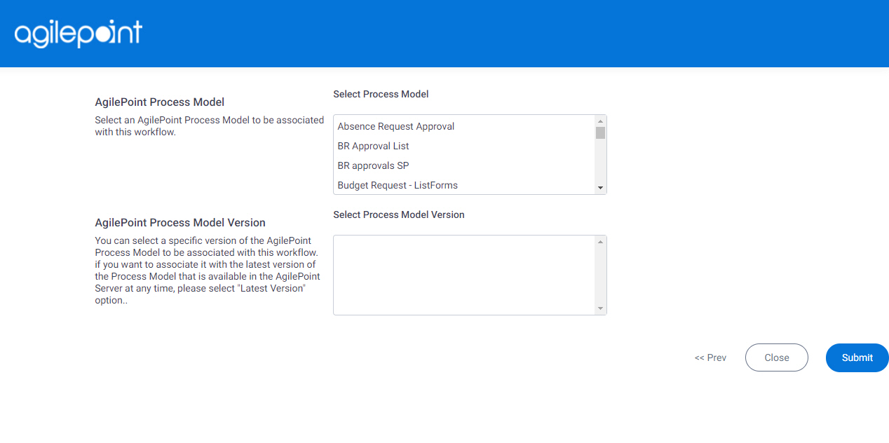 AgilePoint WorkFlow Association screen