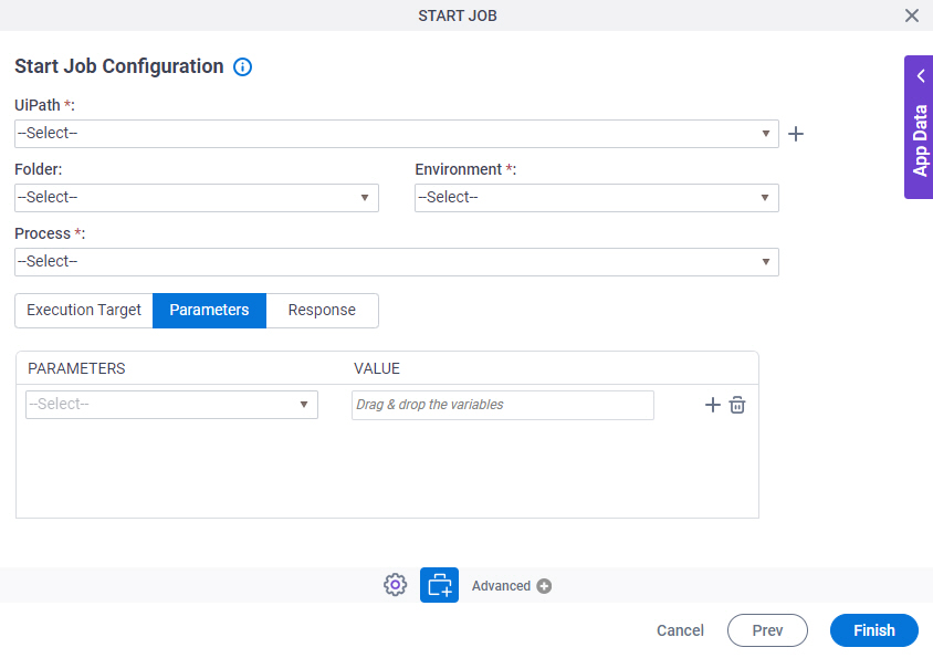 Start Job Configuration Parameters tab