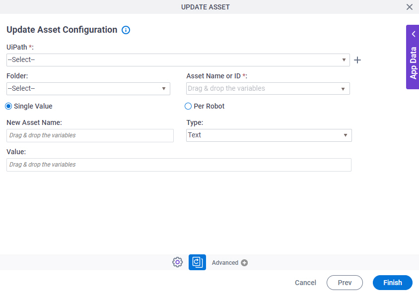 Update Asset Configuration screen