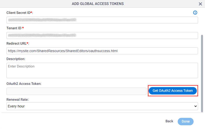 OneDrive for Business Access Token screen