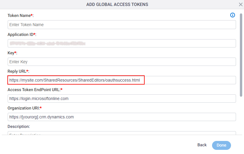 Common Data Service Access Token screen