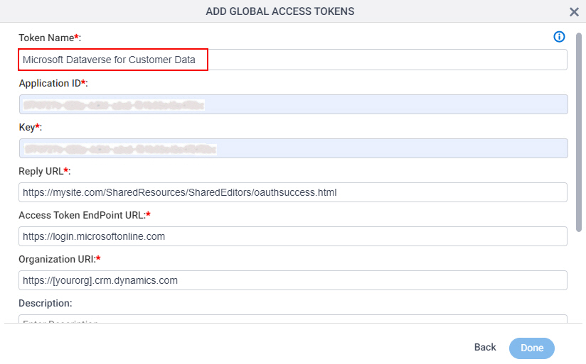 Common Data Service Access Token screen