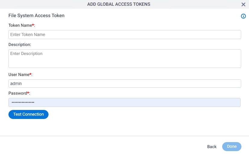 File System Access Token Configuration screen