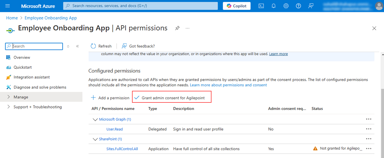 Grant Admin Consent For AgilePoint