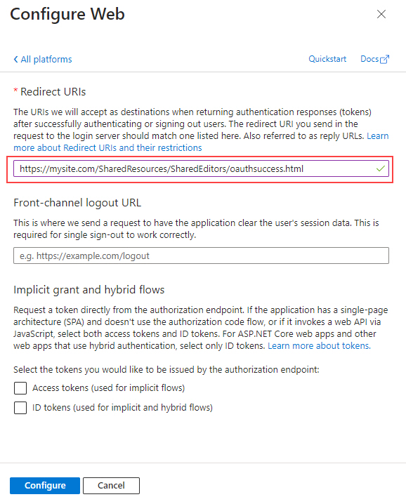 Configure Web screen