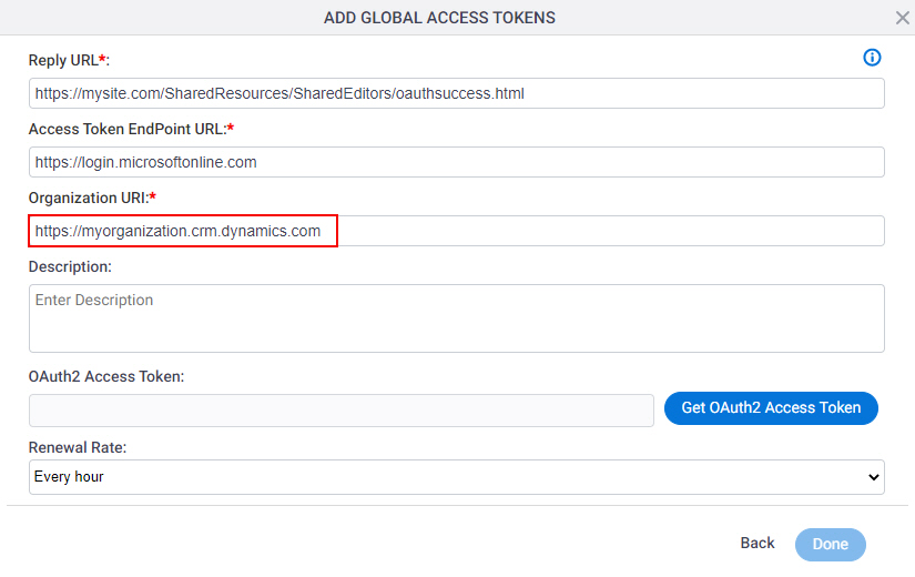 Common Data Service Access Token screen