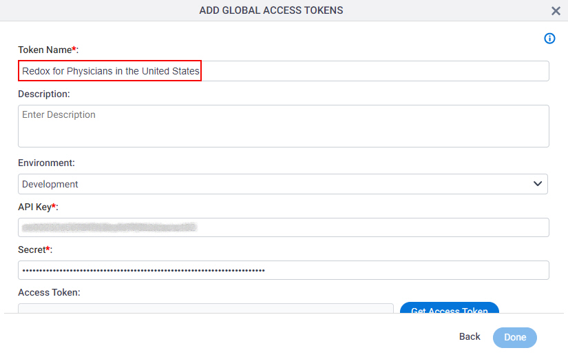 Redox Access Token screen