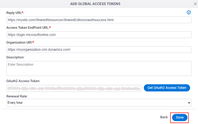 Common Data Service Access Token screen