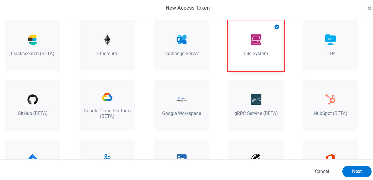 Select File System App Token