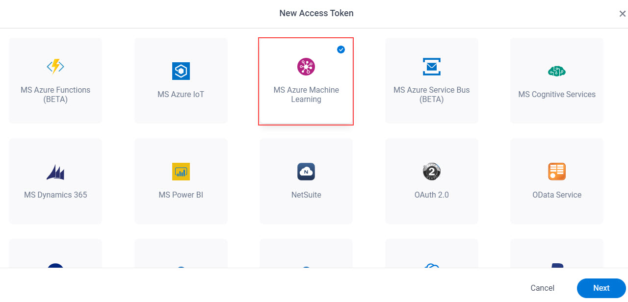 Select MS Azure Machine Learning App Token