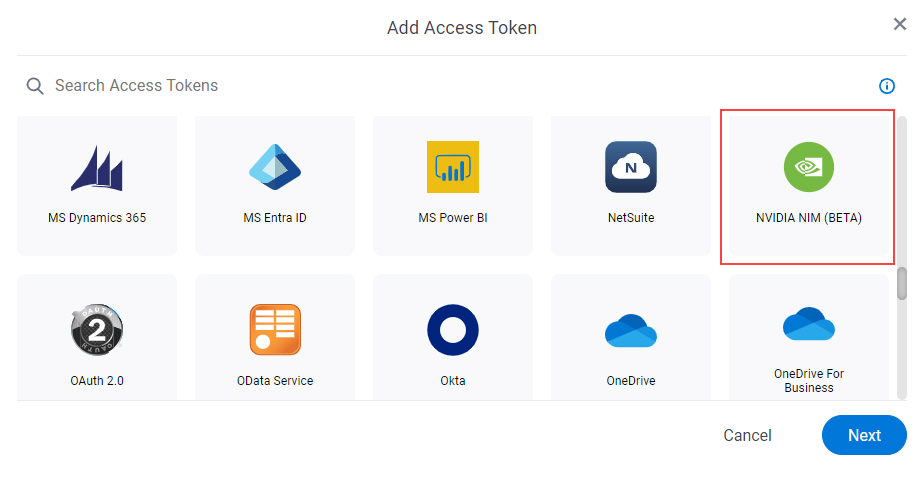 Select NVIDIA NIM Access Token