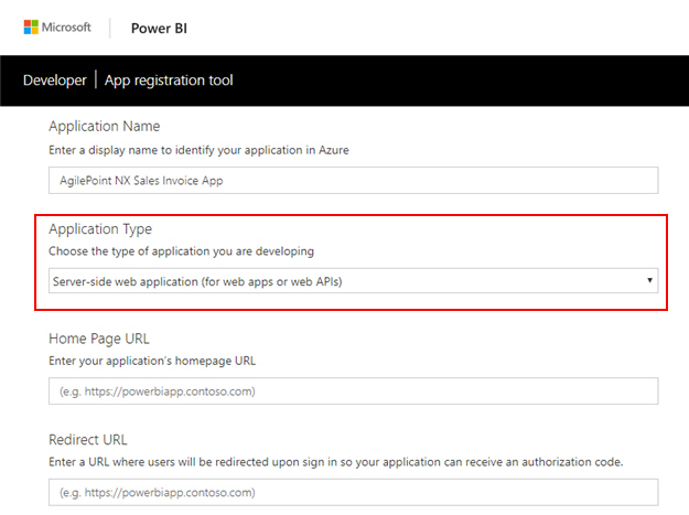 Register your application for Power BI screen