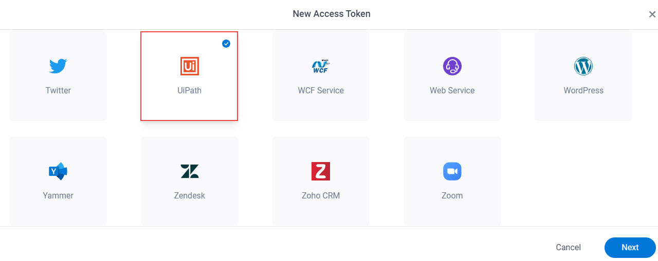 Select UiPath App Token