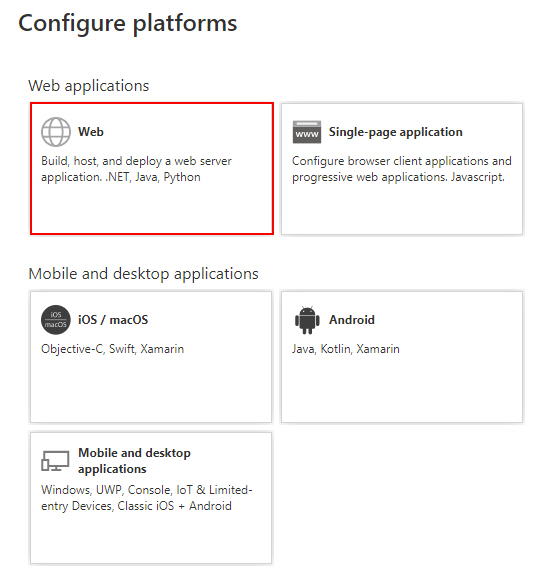 Configure Platforms screen