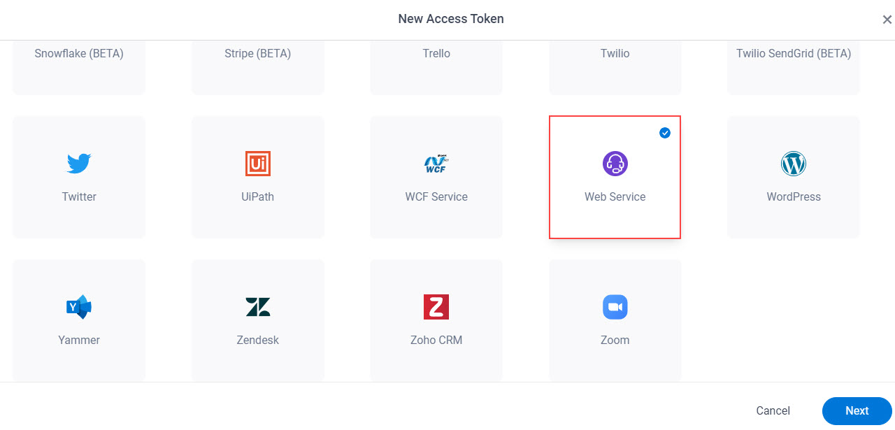 Select Web Service App Token