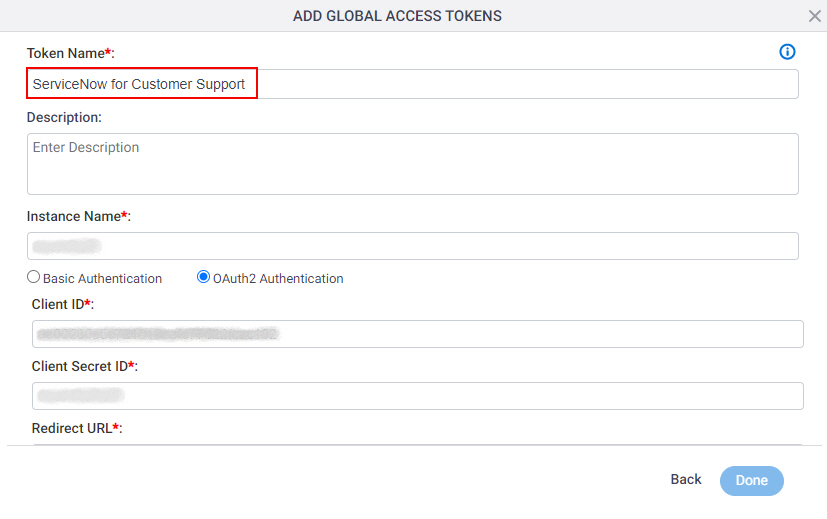 ServiceNow Access Token screen