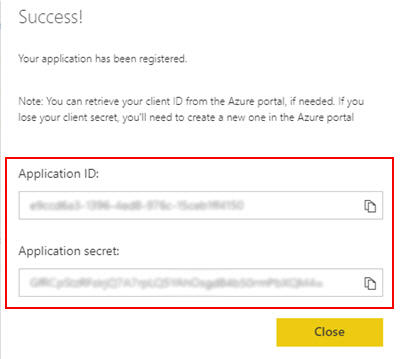 Register your application for Power BI screen