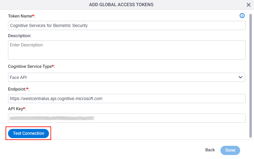 Microsoft Cognitive Services Access Token Configuration screen