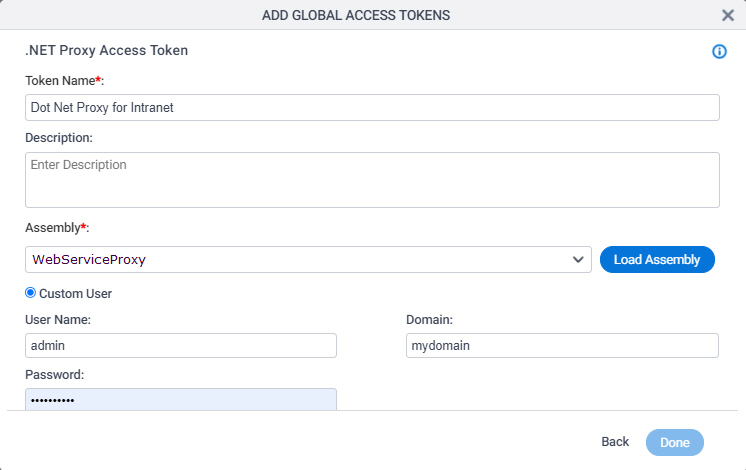 Dot NET Proxy Access Token Configuration screen