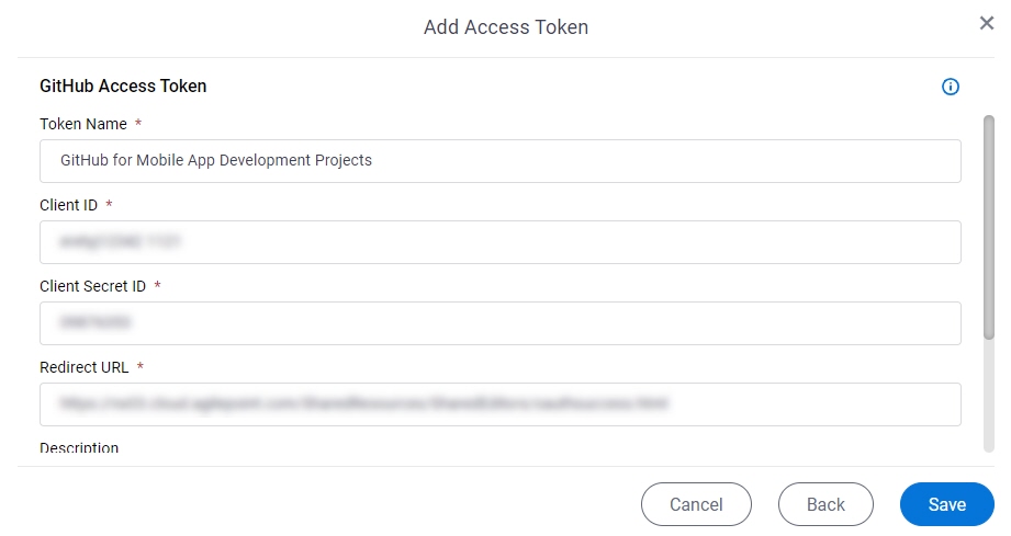 GitHub Access Token Configuration screen