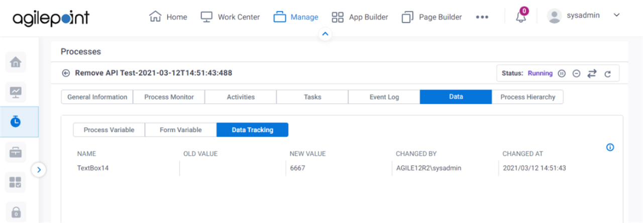 Process Detail Data Data Tracking tab