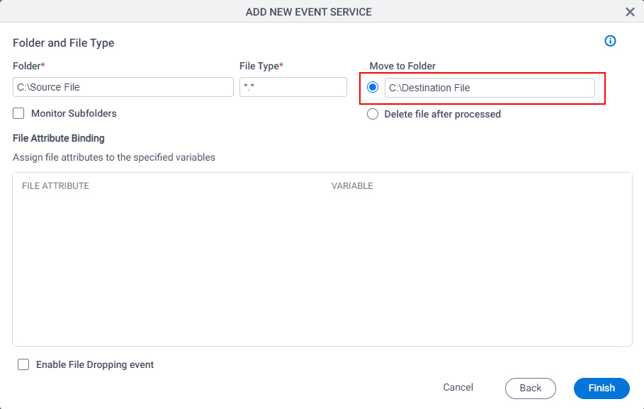 File Dropping Destination File field