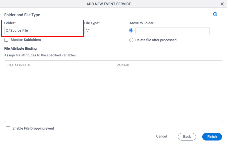 File Dropping Source File field