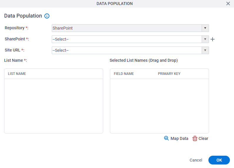 Data Population screen SharePoint