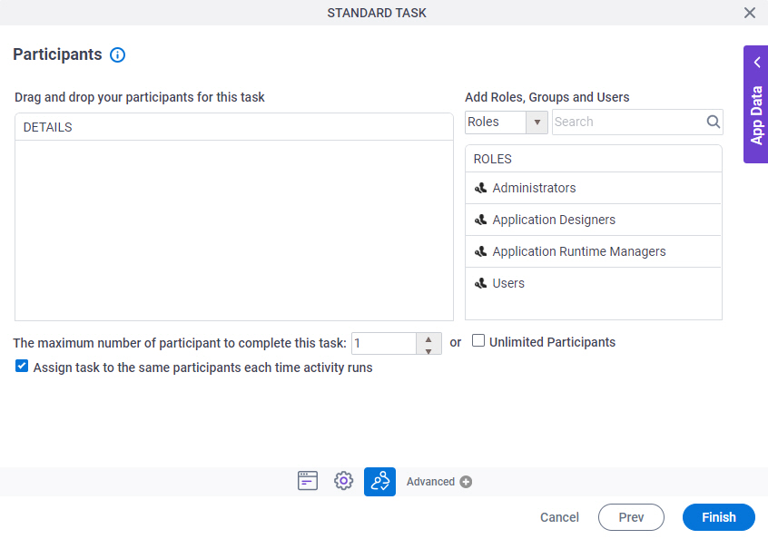 Participants screen