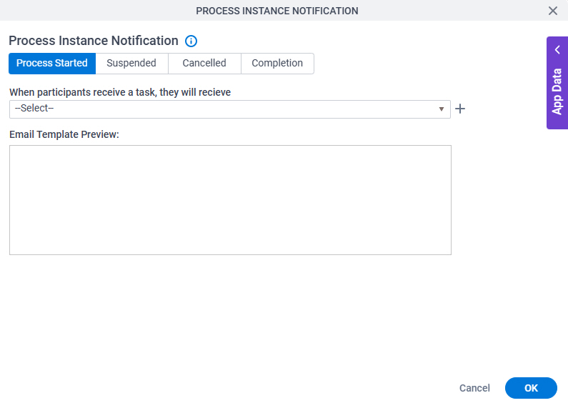 Process Instance Notification screen