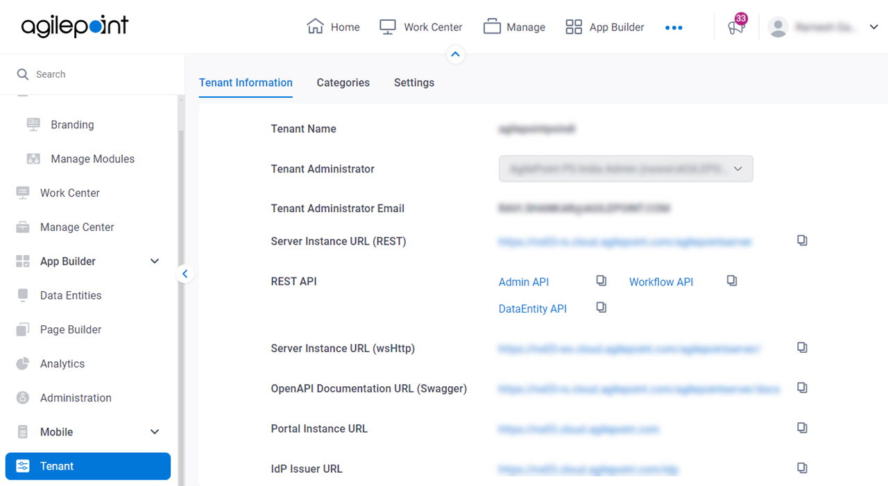 Tenant Information tab