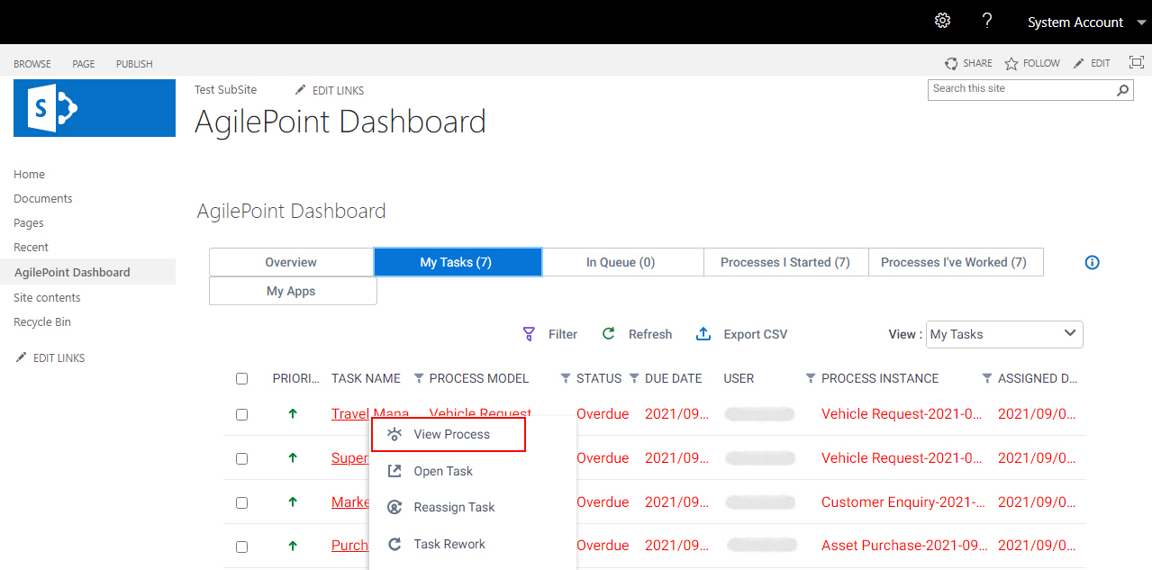 Click View Process