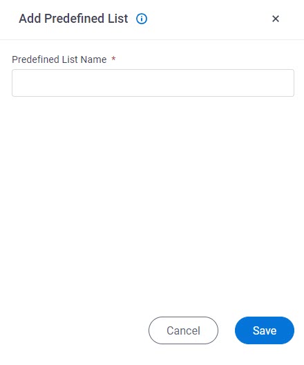 Add Predefined List screen