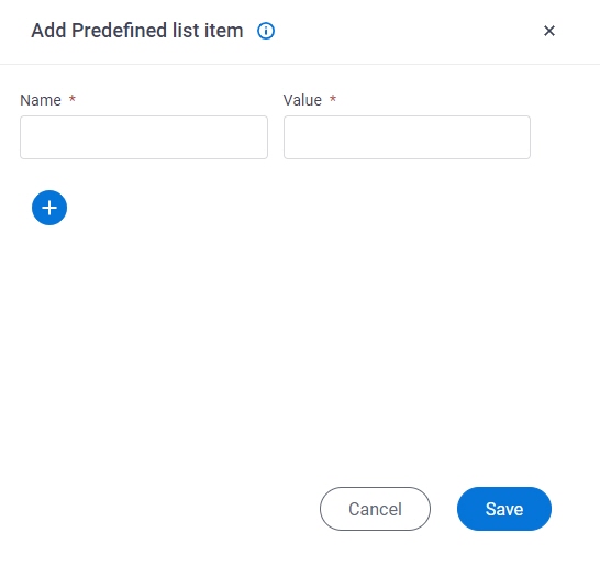 Add Predefined List Item screen